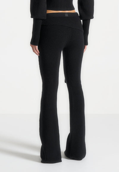 Knitted Fit & Flare Leggings with Belt - Black