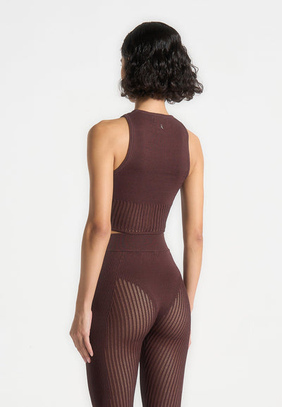 Knitted Contour Crop Top - Brown