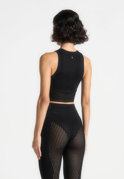 Knitted Contour Crop Top - Black