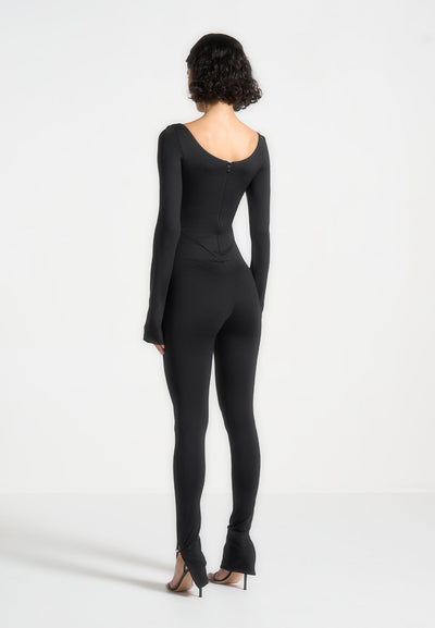 Twisted Bust Off Shoulder Jumpsuit - Black