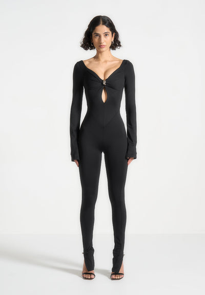 Twisted Bust Off Shoulder Jumpsuit - Black