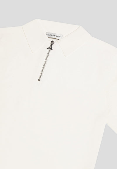 Luxe Polo Top With Zip - Off White