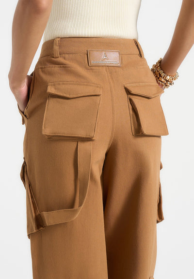 High Waisted Cargo Pants - Tan