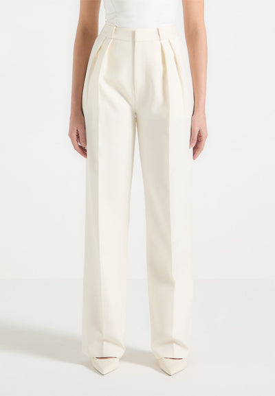 Tailored Twin Pleat Trousers - Cream