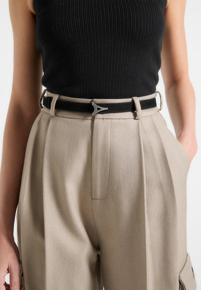 Eiffel Slim Suede Belt - Black/Silver