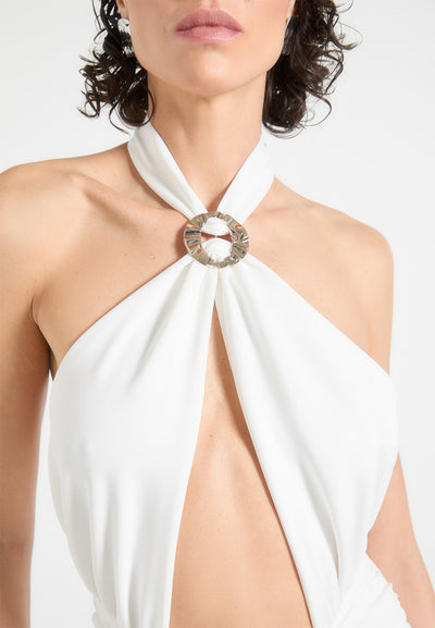 Twist Halterneck Ruched Jumpsuit - Off White