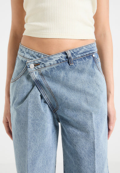 Wrapover Baggy Jeans - Mid Blue