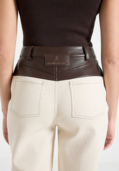 Leather & Denim Boyfriend Jeans - Cream/Brown