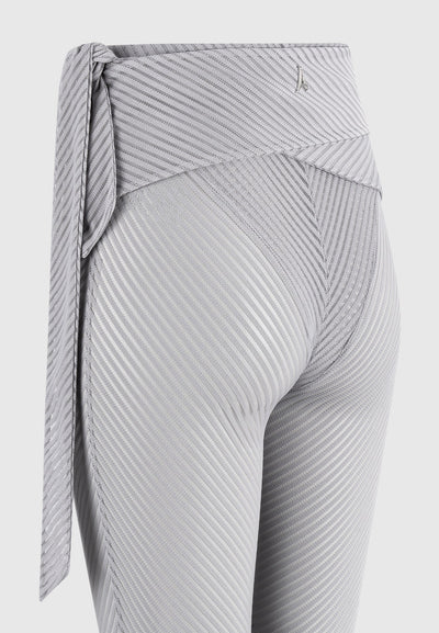 Ribbed Sheer Leggings with Tie - Grey