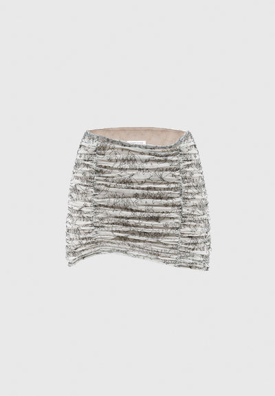 Ruched Lace Asymmetric Mini Skirt - Off White