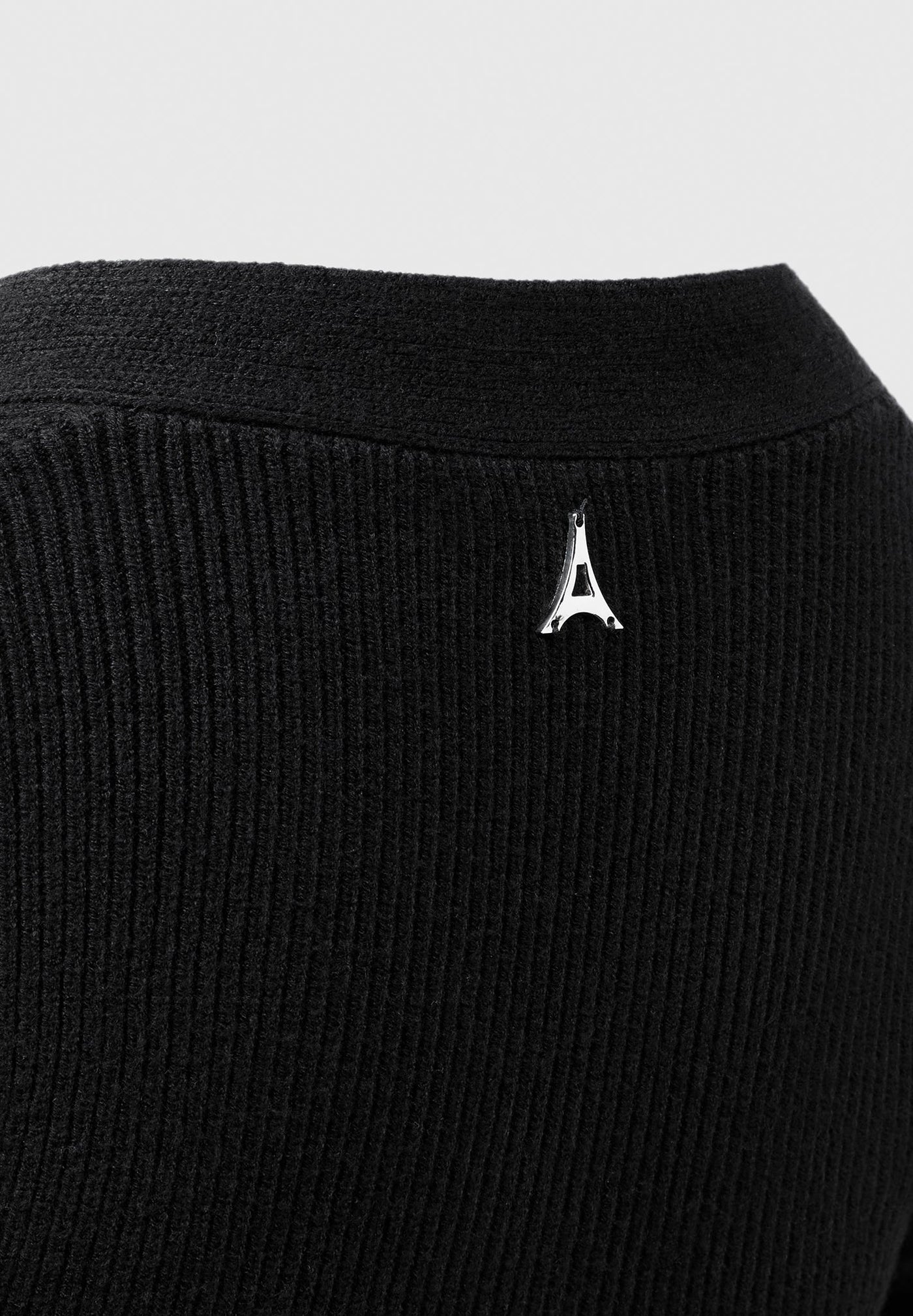 Wide Shoulder Knitted Contour Mini Dress - Black