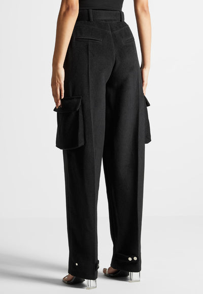 Wool Tailored Cargo Trousers - Black