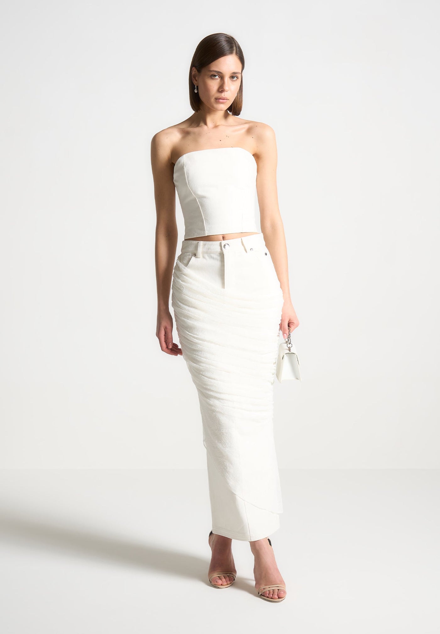 Denim Bandeau Corset Top - Off White