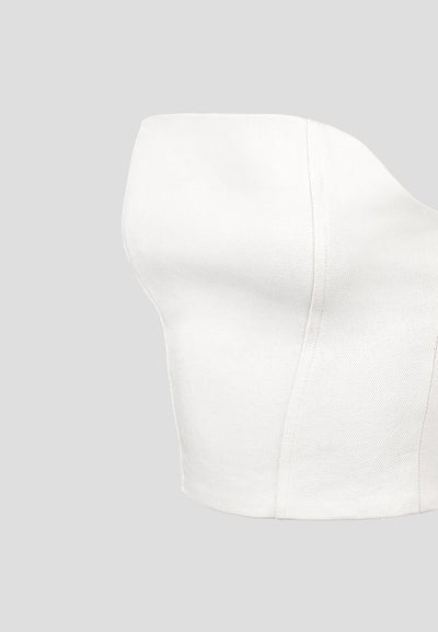 Denim Bandeau Corset Top - Off White