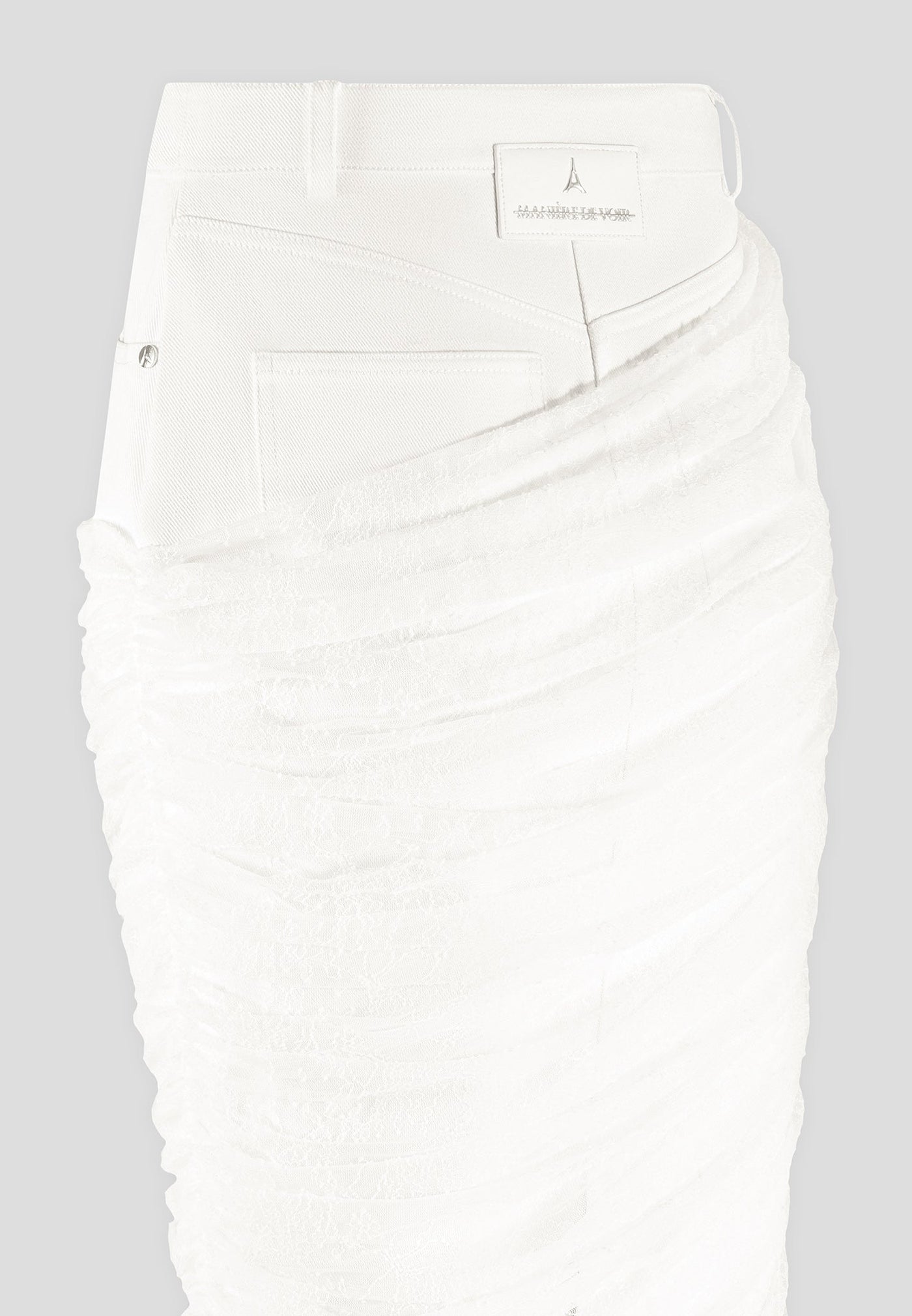 Draped Mesh Denim Maxi Skirt - Off White