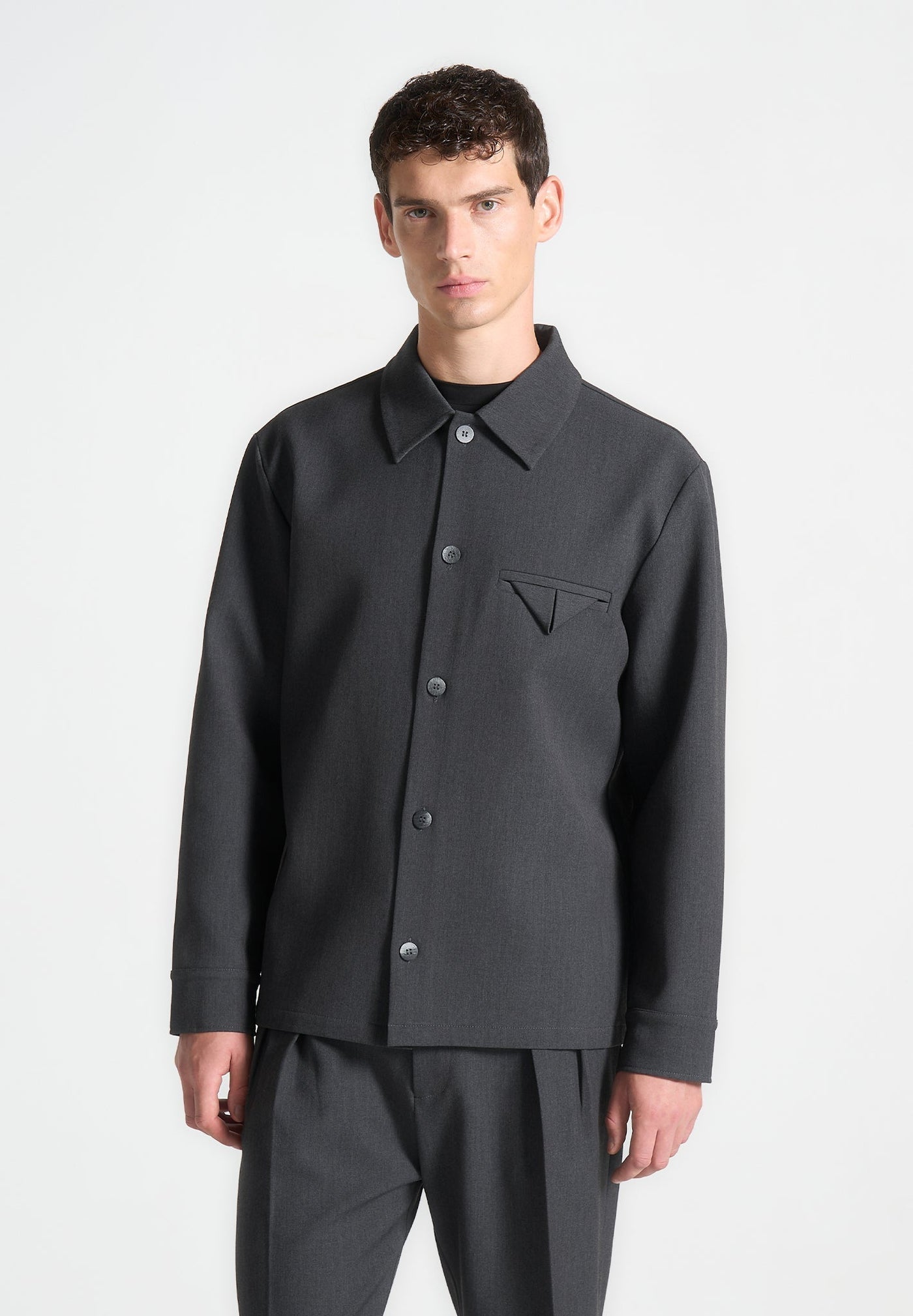 Hatched Tailored Overshirt - Grey