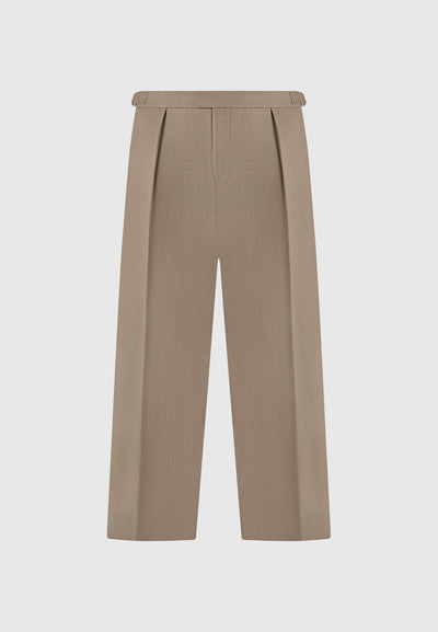 Relaxed Fit Hatched Pleated Tailored Trousers - Khaki