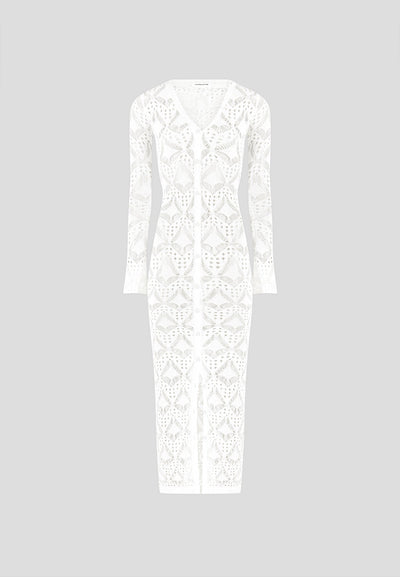 Knit Longline Cover Up Cardigan - Off White
