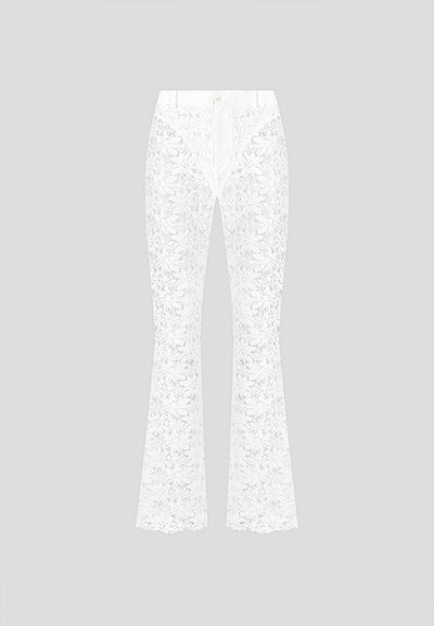 Lace Fit and Flare Trousers - White