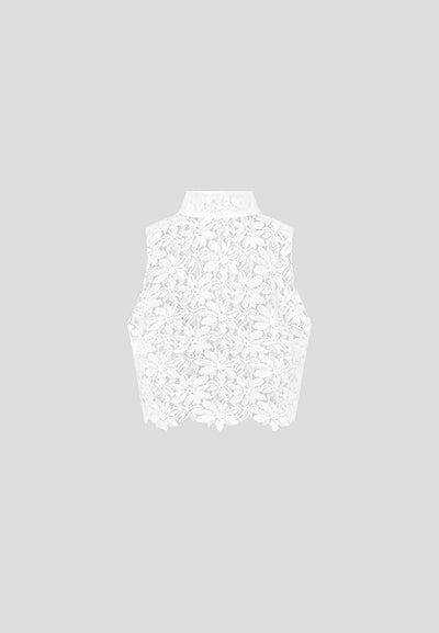 Lace Open Back Top - White