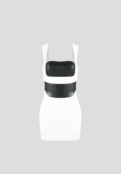 Layered Corset Mini Dress - White/Black
