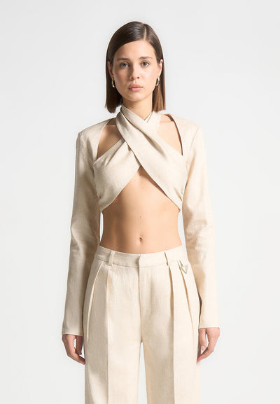 Linen Crossover Bolero Top - Natural