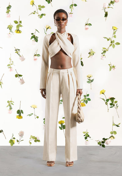 Linen Crossover Bolero Top - Natural