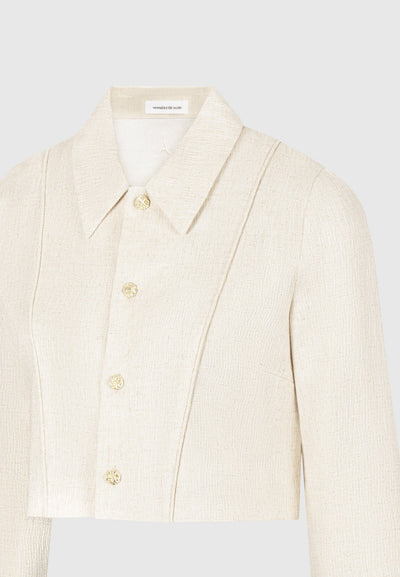 Linen Pintuck Cropped Shirt - Natural