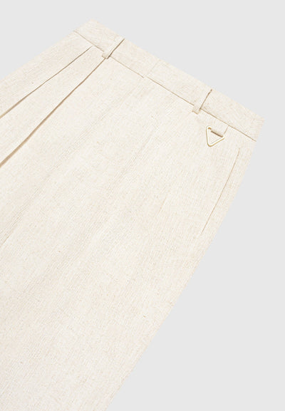 Linen Twin Pleat Trousers - Natural
