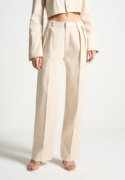 Linen Twin Pleat Trousers - Natural