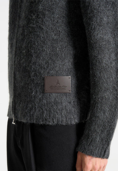 Mohair-Blend Zip Through Hoodie - Charcoal Grey