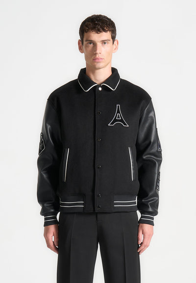 Mona Lisa Wool Blend Varsity Jacket - Black
