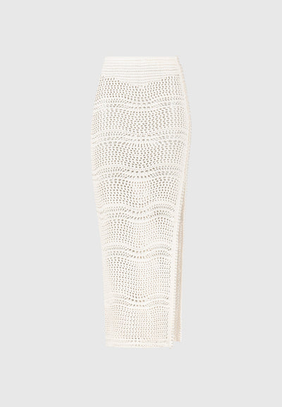 Pearl Applique Crochet Maxi Skirt - Cream