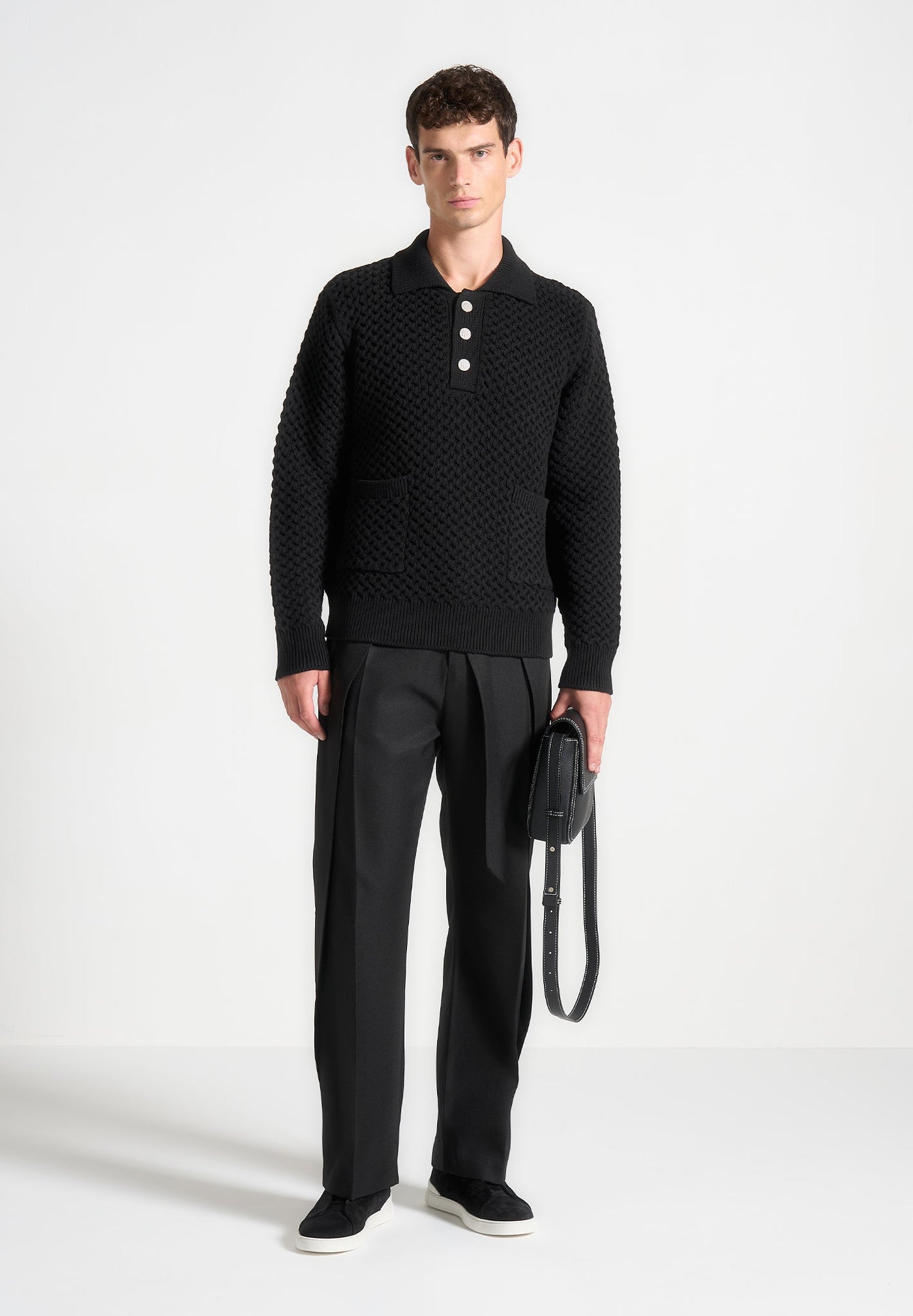 Relaxed Fit Wrap Leg Tailored Trousers - Black