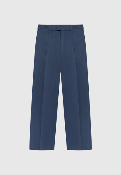 Relaxed Fit Hatched Pleated Tailored Trousers - Blue