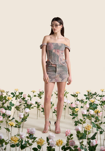 Renaissance Camo Bardot Corset Top - Multi
