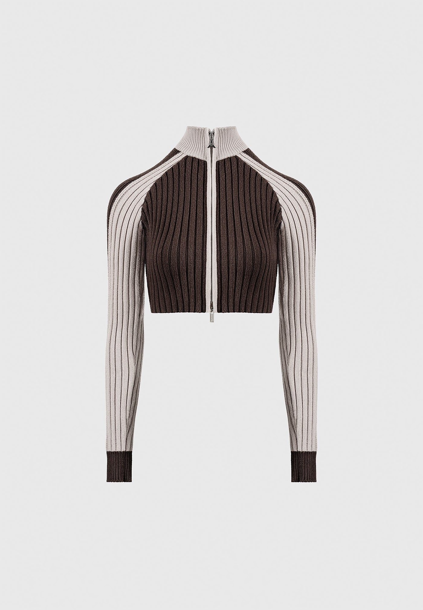 Rib Knit Track Jacket - Brown/Beige