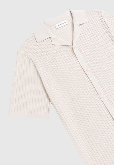 Ribbed Knit Revere Shirt - Cream