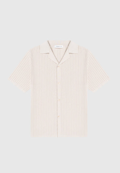 Ribbed Knit Revere Shirt - Cream