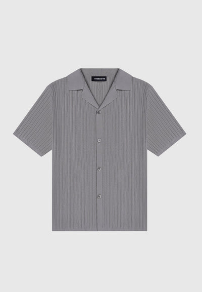 Ribbed Knit Revere Shirt - Grey