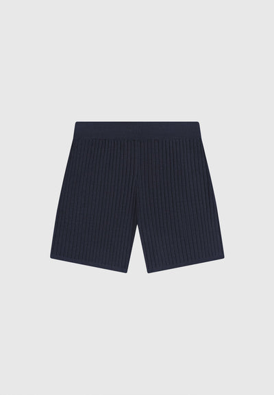 Ribbed Knit Shorts - Navy