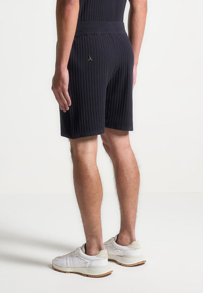 Ribbed Knit Shorts - Navy