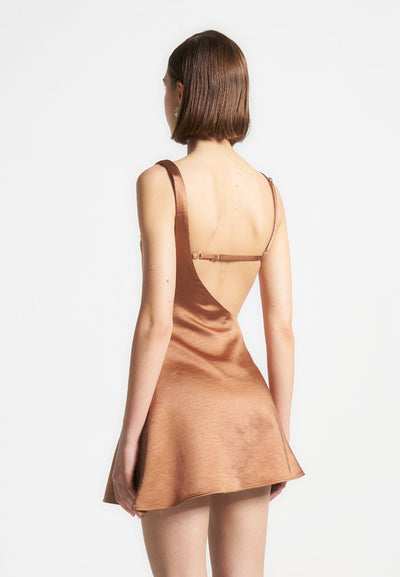 Satin Bralette Fluted Mini Dress - Bronze