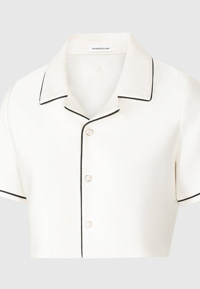 Satin Cropped Shirt with Piping - Cream