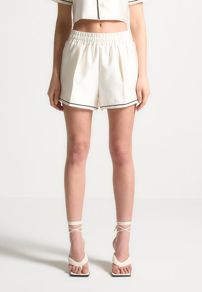 Satin Shorts with Piping - Cream
