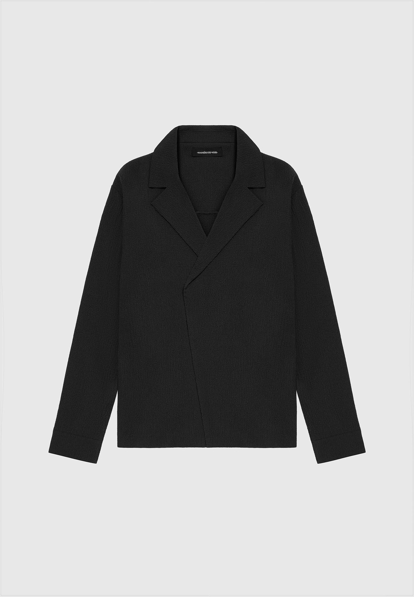 Seersucker Double Breasted Overshirt - Black