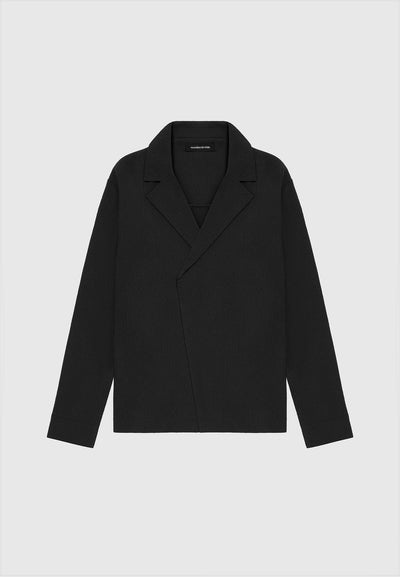 Seersucker Double Breasted Overshirt - Black