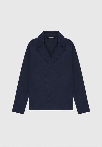 Seersucker Double Breasted Shirt - Navy