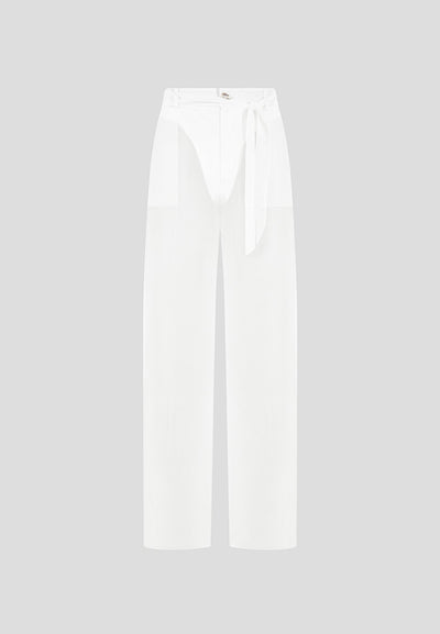 Sheer Belted Trousers - White