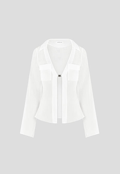 Sheer Shirt with Clasp - White